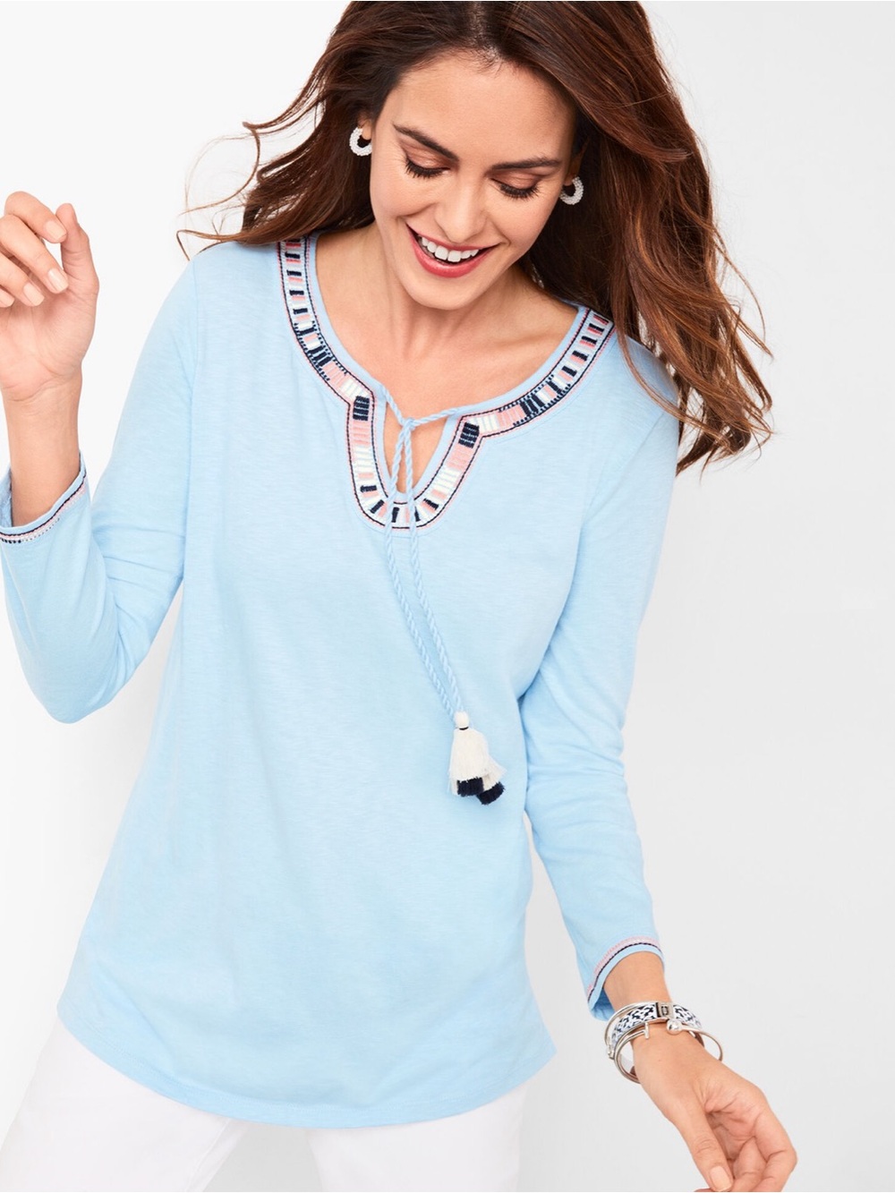 Talbots Tassel Tie Tunic Light Blue Women’s Size MP Medium Petite